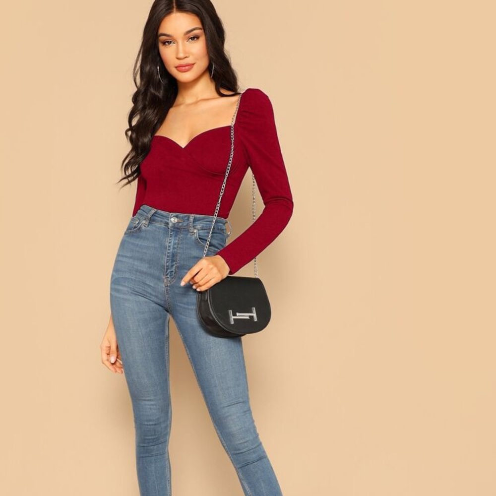 Puff Sleeve Sweetheart Blouse